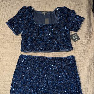 Lulu's Navy Velvet Sequin Two-Piece Mini Dress